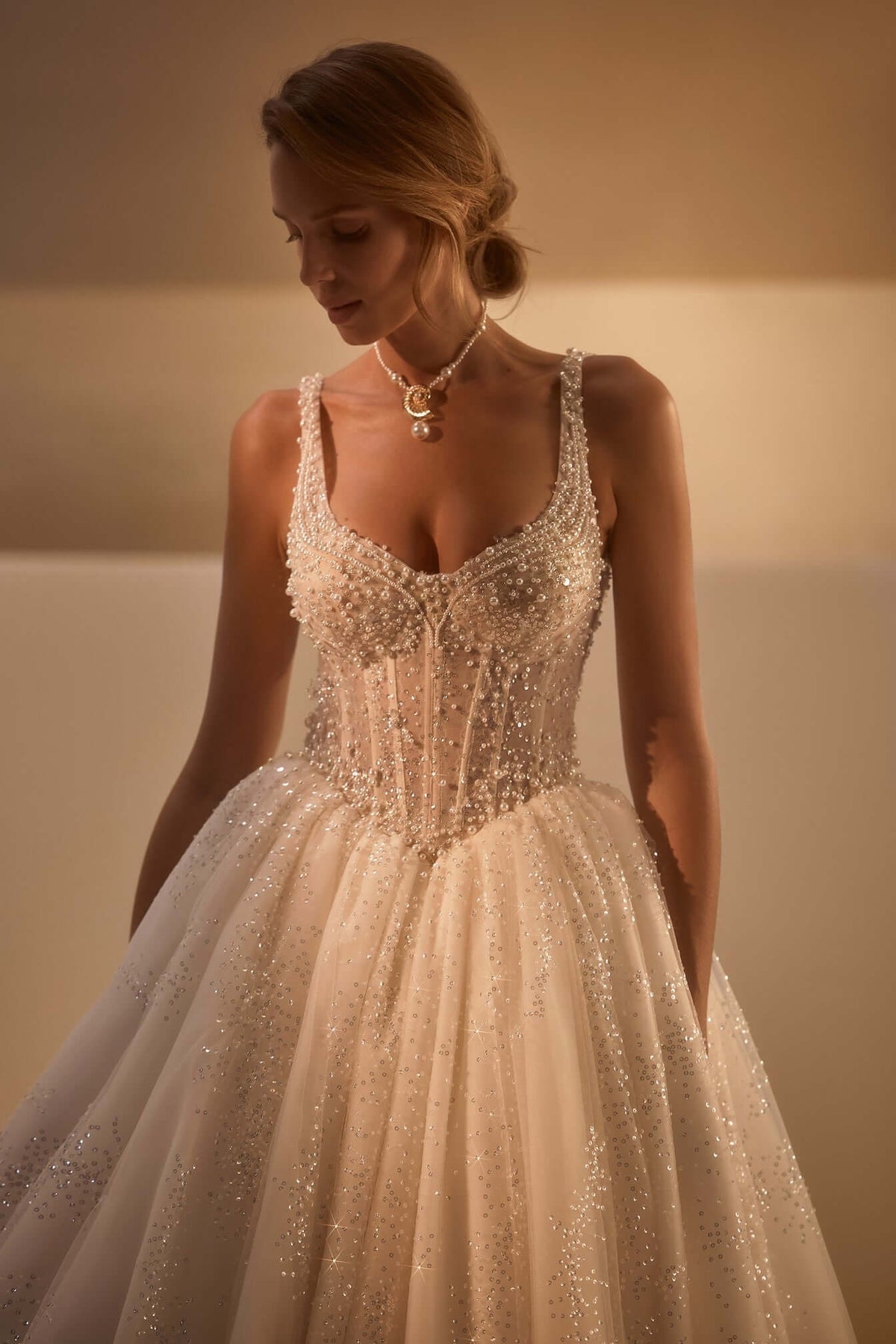 Basque wasit, aline wedding dress, champagne wedding dress, designer wedding gown, couture wedding dress