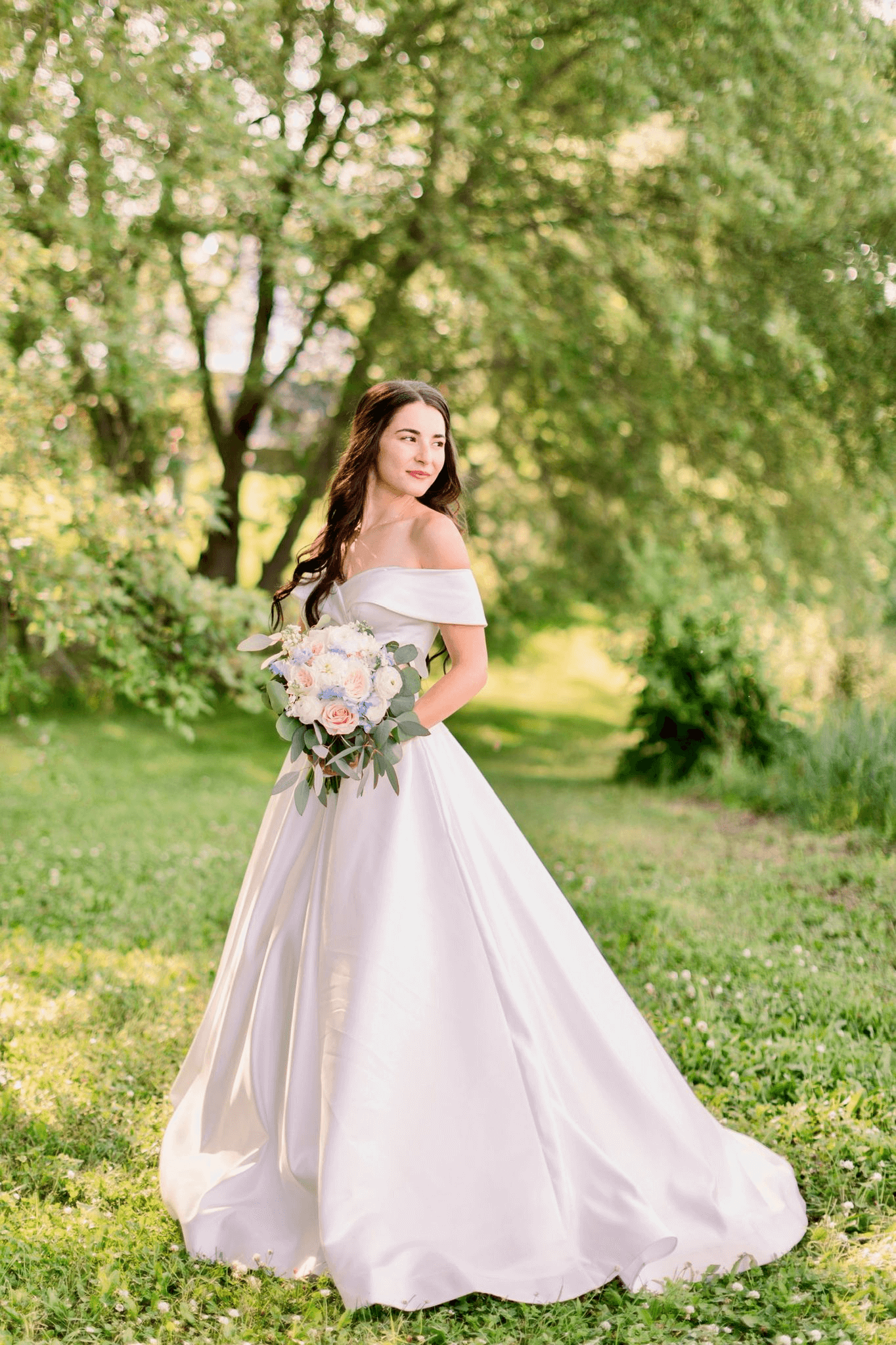 Plain off shoulder silk satin wedding dress, silk wedding dresses, satin wedding dress, bridal gown Canada, bridal gowns Canada, bridal gowns Ontario, bridal shop Canada, bridal shop in orleans, bridal shop in ottawa, bridal shop in Toronto,