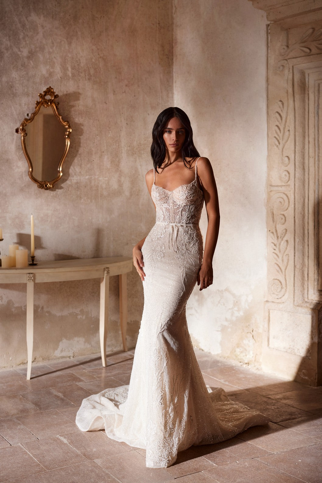 lace wedding dress, mermaid wedding dress, long train, beaded wedding dress, ottawa bridal store, bridal shop in ottawa