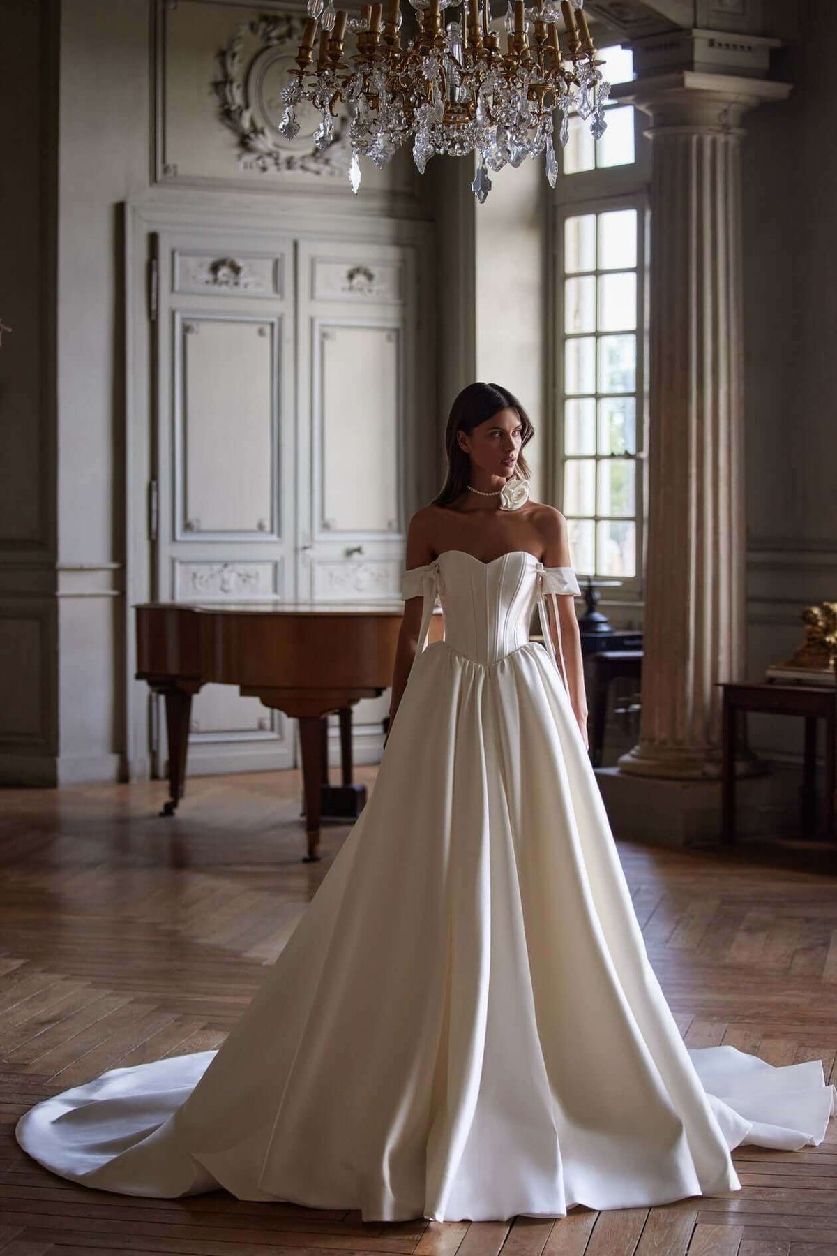 satin corset wedding dress, canadian bridal dresses, basque waist
