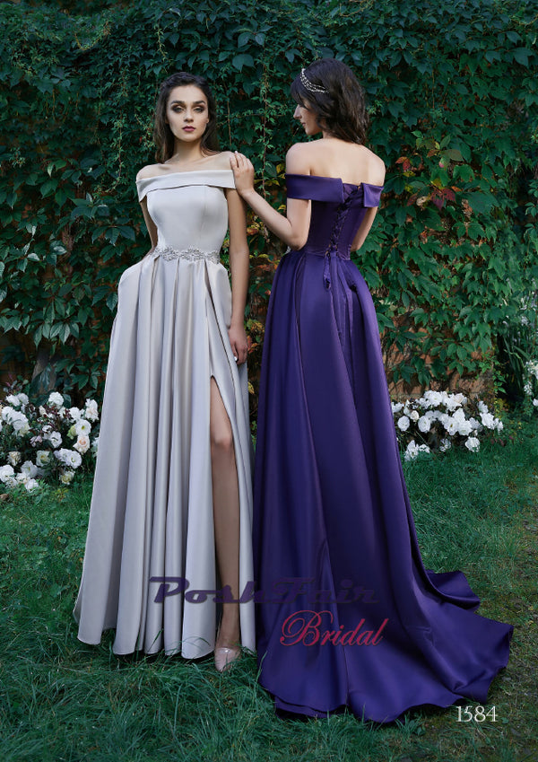 Grey Satin Prom Dress, Blue Satin Prom Dress, Poshfair Bridal, Orleans, Ontario