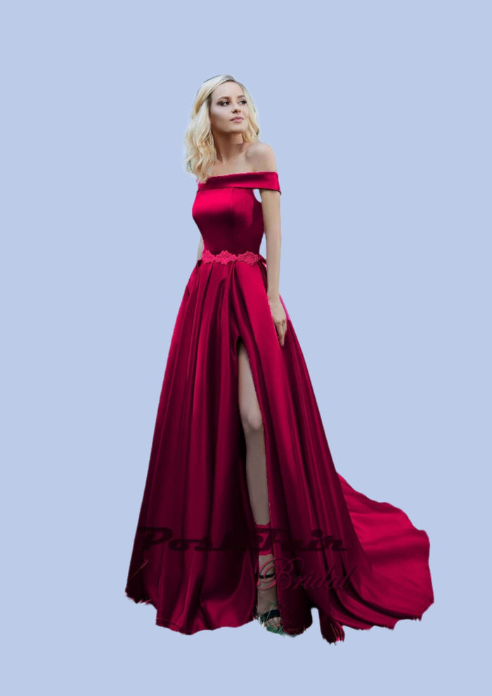 Burgundy Satin Prom Dress, Poshfair Bridal, Orleans, Ontario