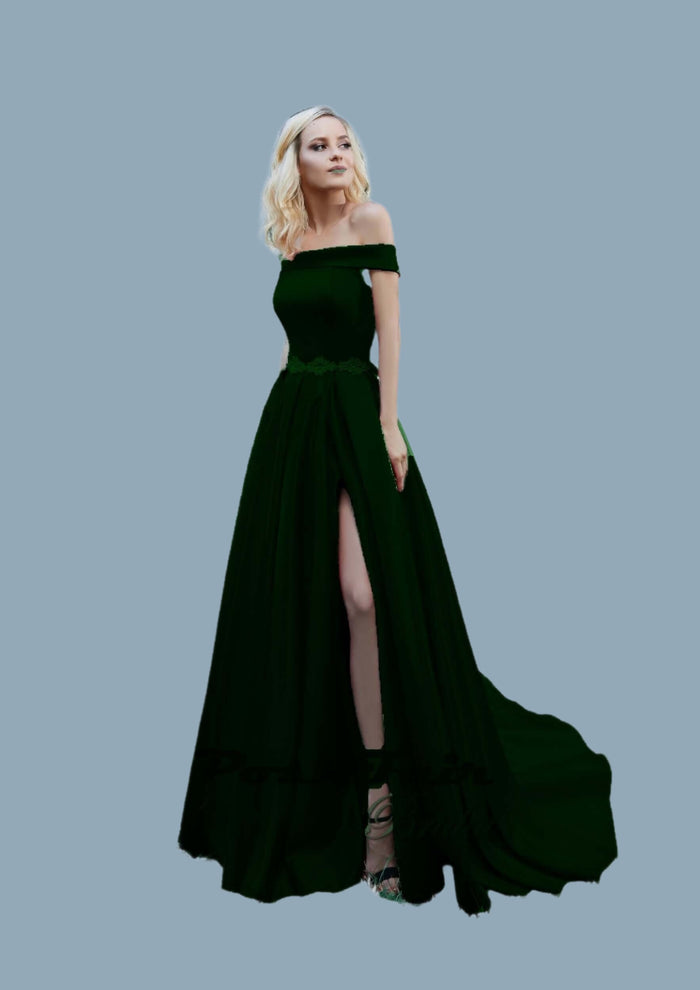 Dark Green Satin Prom Dress, Poshfair Bridal, Orleans, Ontario, prom evening dress