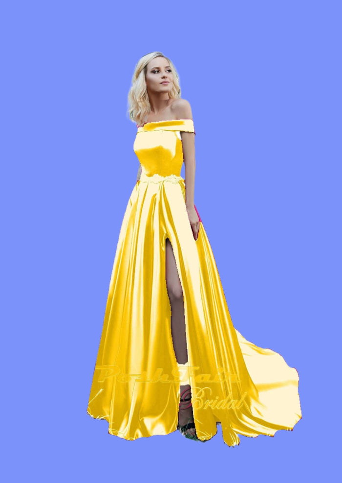 Yellow Satin Prom Dress, Poshfair Bridal, Orleans, Ontario, prom evening dress