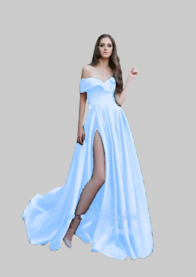 Baby Blue Satin Prom Dress, Poshfair Bridal, Orleans, Ontario, prom evening dress