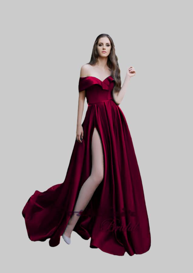 Burgundy Satin Prom Dress, Poshfair Bridal, Orleans, Ontario