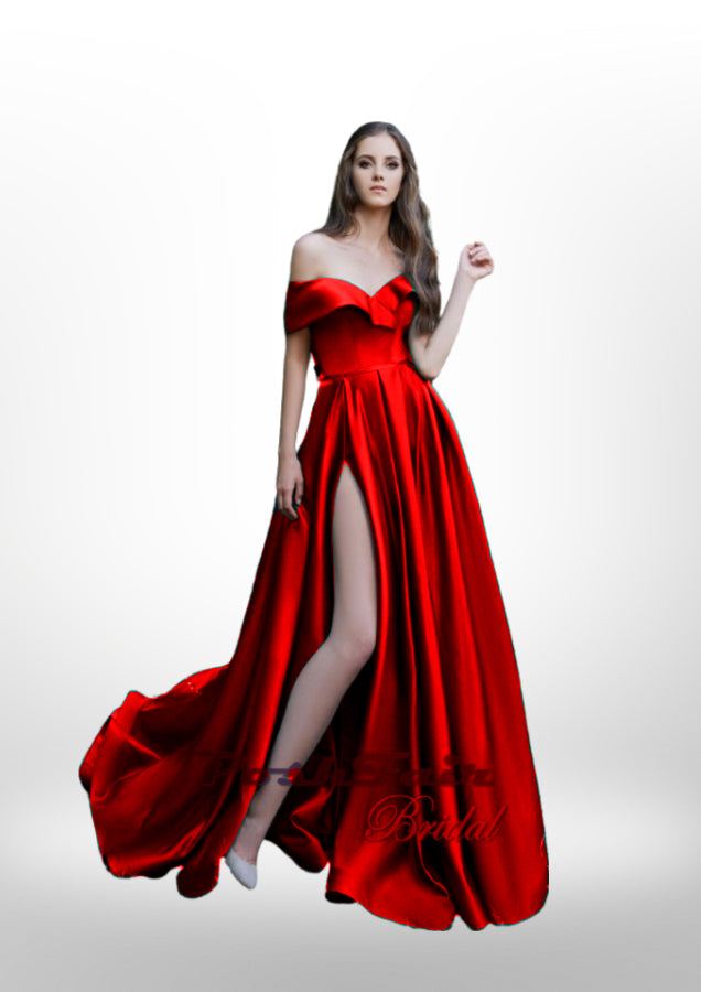 Red Satin Prom Dress, Poshfair Bridal, Orleans, Ontario