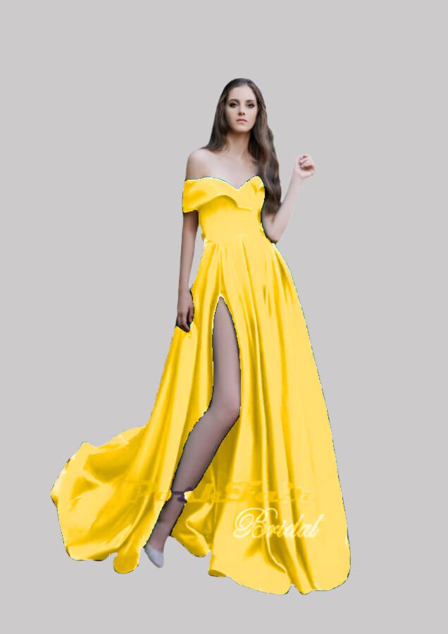 Yellow Satin Prom Dress, Poshfair Bridal, Orleans, Ontario, prom evening dress