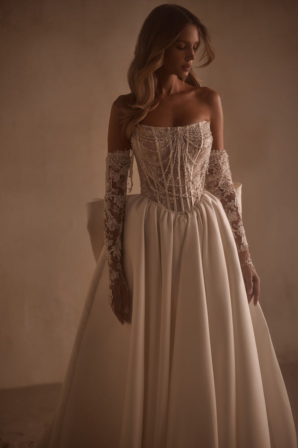 Ashera - Wedding Dress with Basque Waist and Satin Skirt