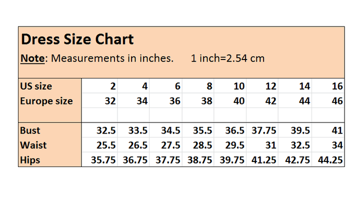 Dress Size Chart, Poshfair Bridal, Orleans, Ontario