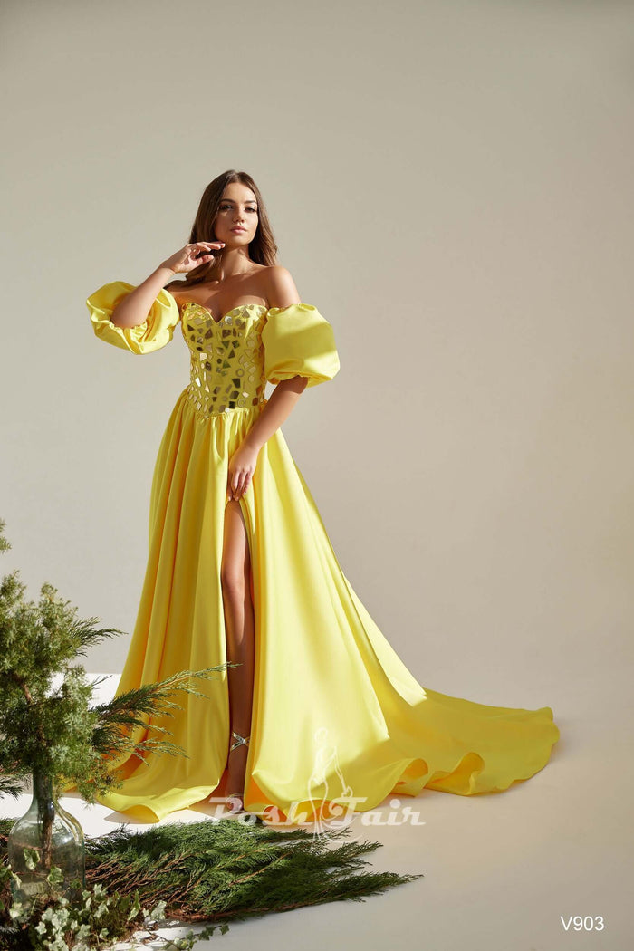 trending prom dress, trending grad dress ottawa, yellow prom dress, prom dress with train, prom evening dress