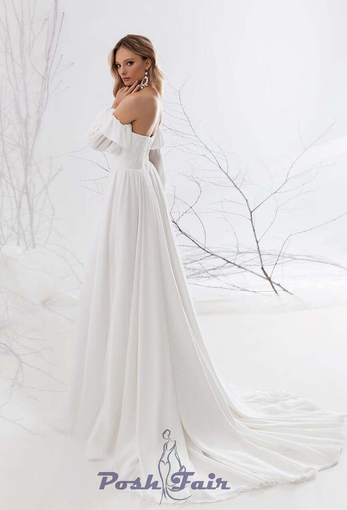 plunging neckline wedding dress, puffy sleeves, bridal sample gowns, bridal sample sale online, bridal sample sales ottawa, wedding dress