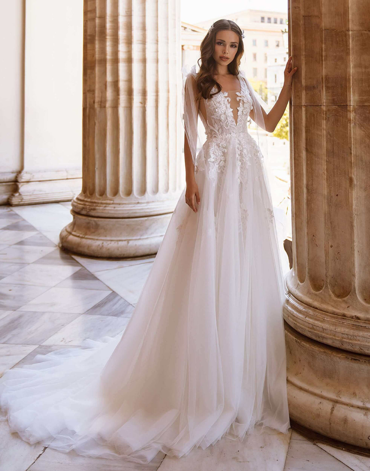wedding dress ottawa, lace wedding dress ottawa, flowy wedding dress ottawa, Deep v wedding dress, plunging V neckline, aline wedding dress