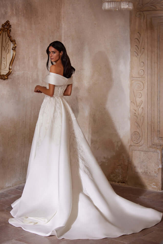 Ambrosia - Mikado Wedding Dress with Detachable Overskirt Poshfair Ambrosia - Mikado Wedding Dress with Detachable Overskirt Poshfair