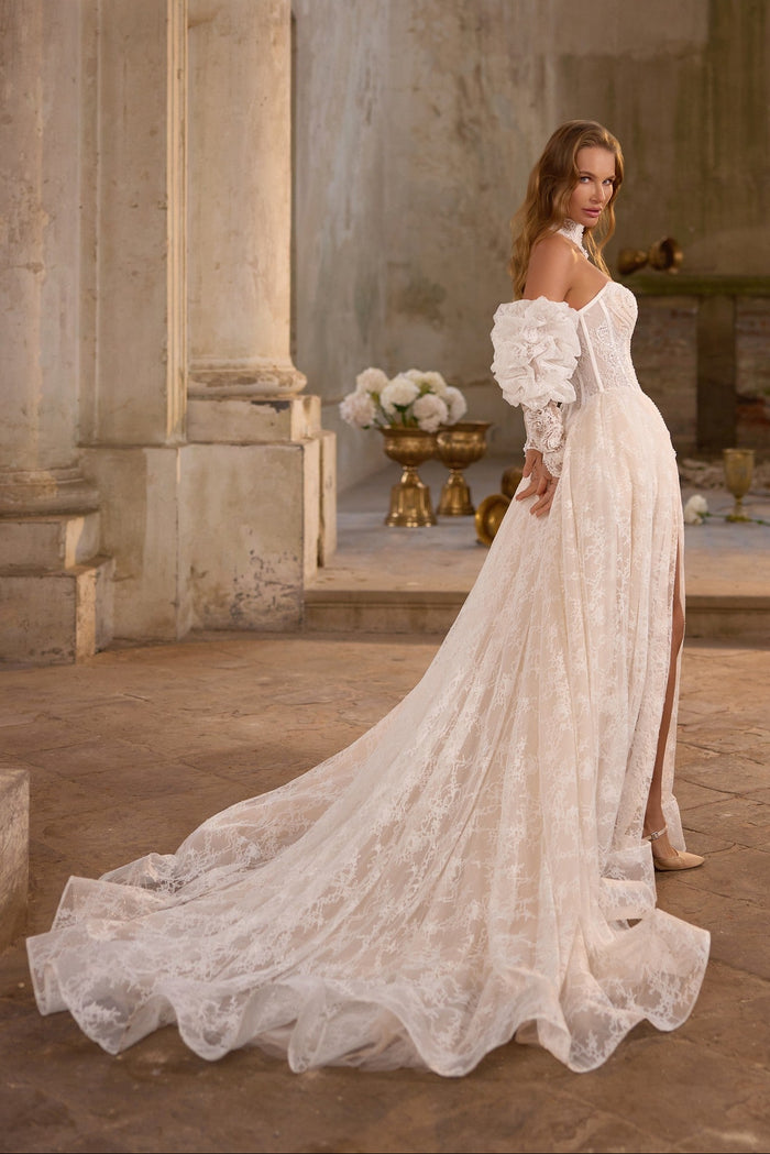 aline wedding dress, bridal ball gown, basque waist, corset wedding dress, removable off shoulder straps, long train