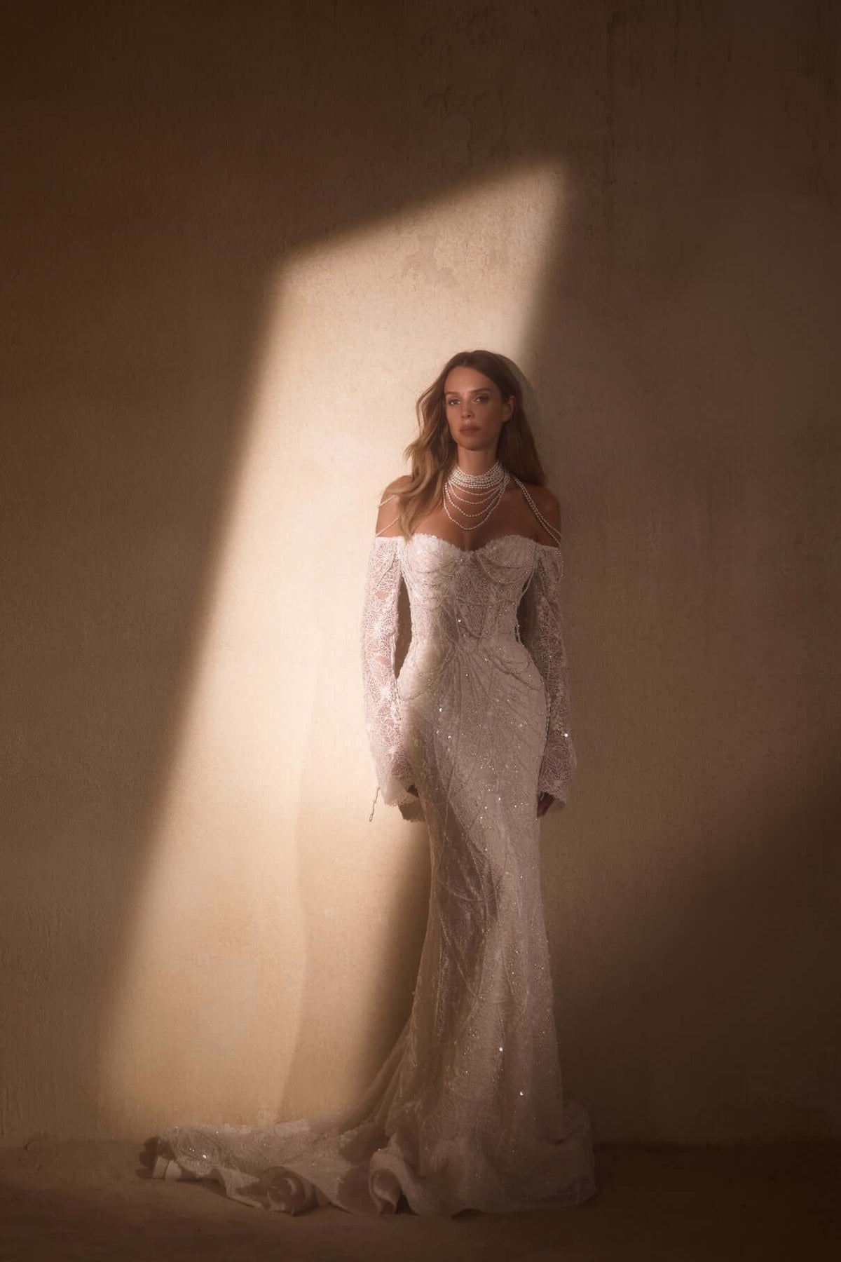 off shoulder wedding dress, sparkle wedding dress, long sleeve wedding dress, glitter wedding dress, mermaid gown