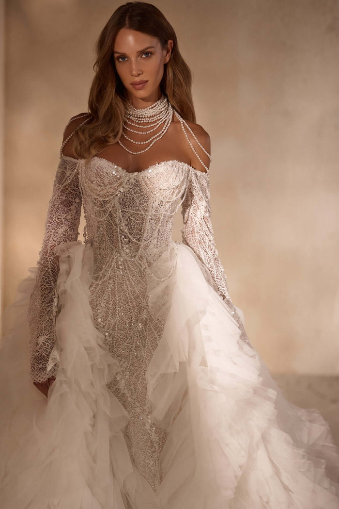 mermaid champagne wedding gown, sparkle wedding dress, best bridal boutique ottawa, ivory wedding dress near me, mermaid gown