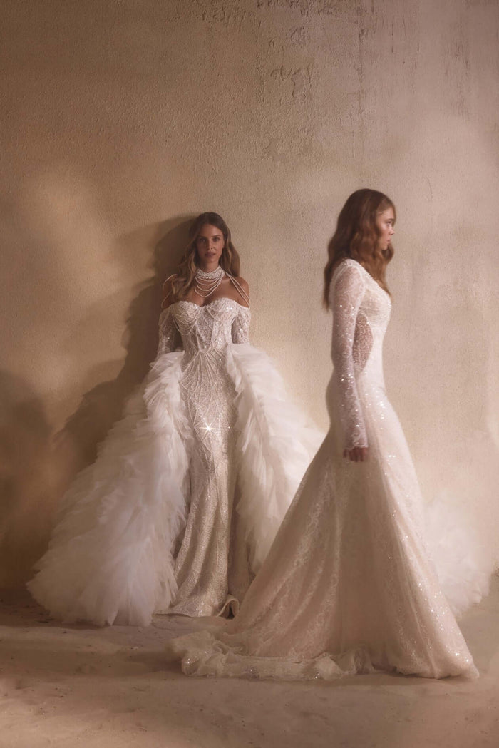 Beaded mermaid dress, off-shoulder wedding dress, ivory wedding dress, champagne wedding dress, best ottawa bridal store, mermaid gown
