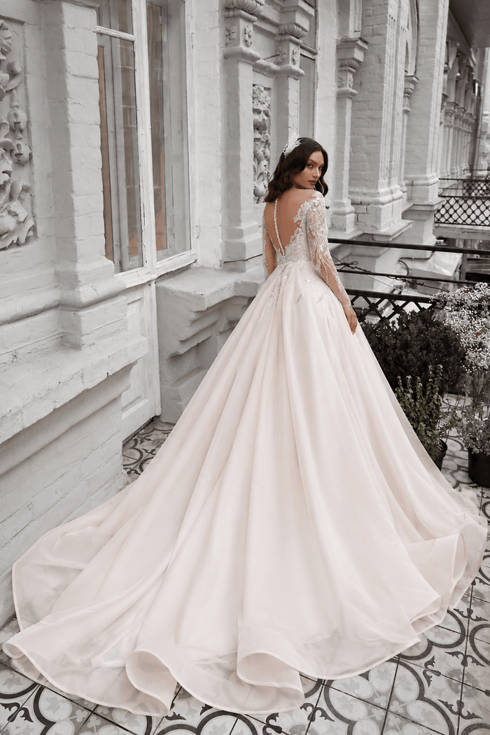 Giselle - Aline Wedding Dress with Long sleeves, featuring lace and tulle detail and closed back design.