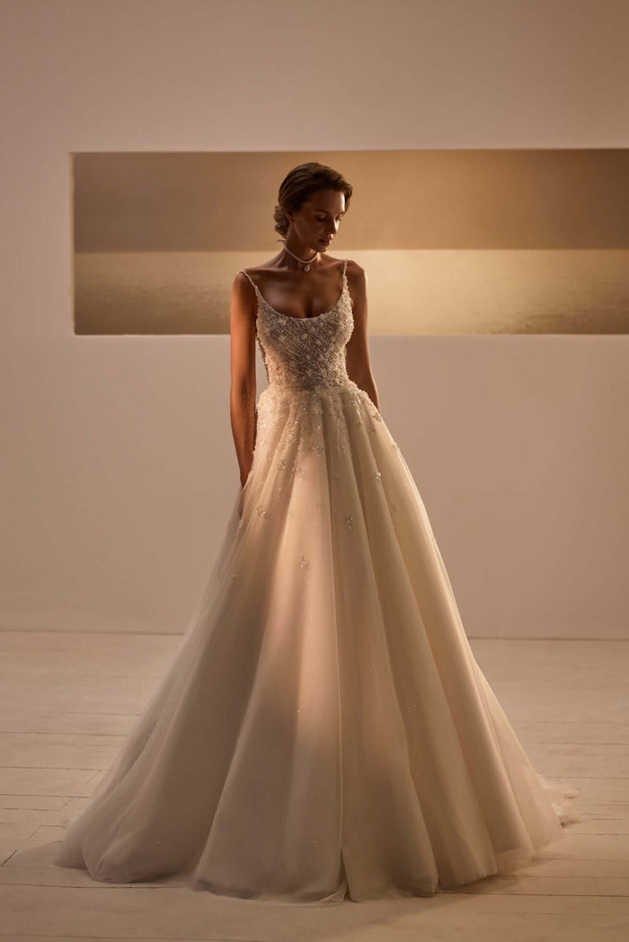 Couture wedding dress, ballgown wedding dress, wedding dress store near me, scoop wedding gown neckline, A-line wedding dress