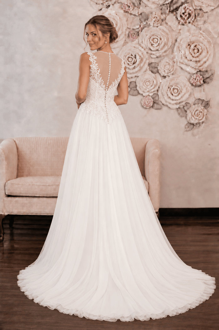 Melody - Aline Tulle Lace Wedding Dress - Size 12 featuring delicate lace and flowing design in off-white color.