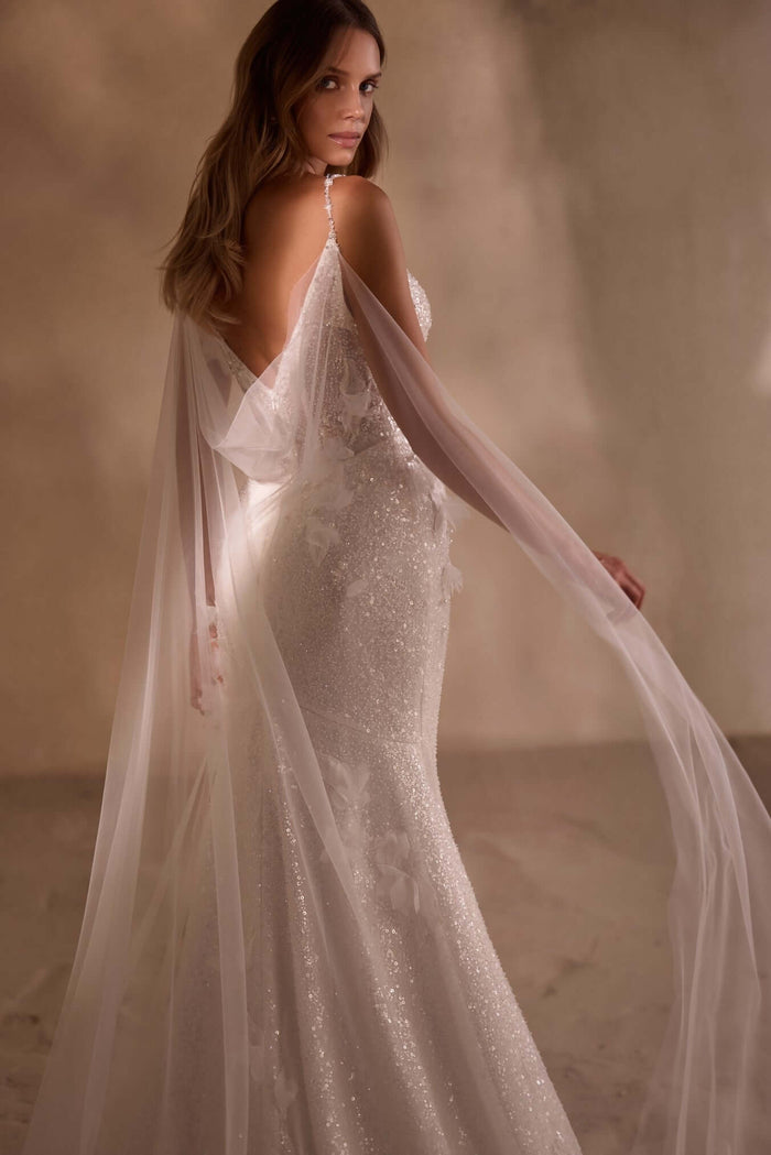 flowy wedding dress, champagne wedding dress, sparkly wedding dress, sparkle mermaid dress, best bridal shop orleans