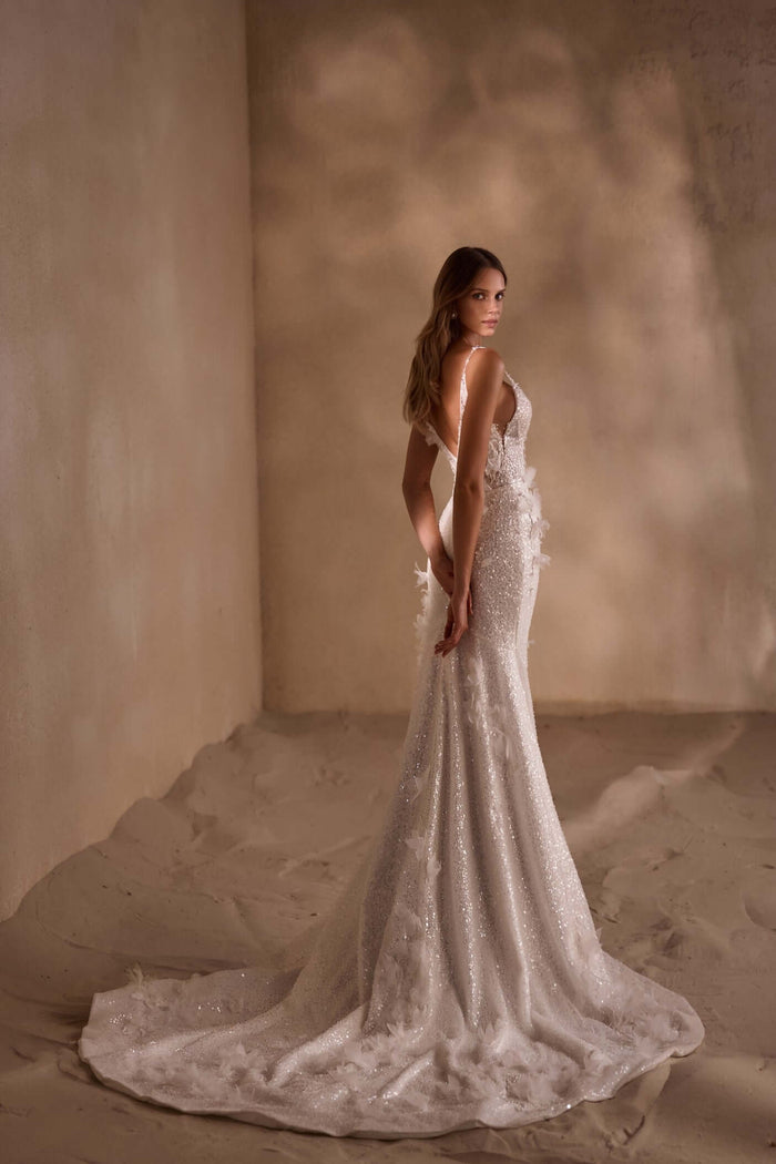 best bridal shop in ottawa, top bridal shop canada, full sparkle wedding dress, low back wedding dress, floral appliqués wedding dress