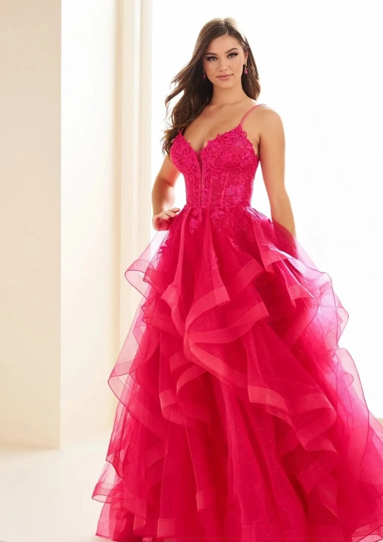Pink Prom Dress with Layered Skirt, tulle layered skirt, multilayered skirt
