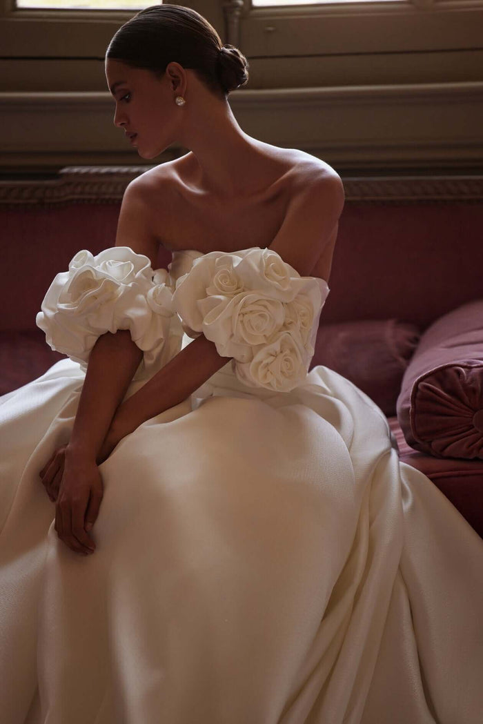 puffy sleeves, online wedding dresses Canada, ontario bridal shops, ontario wedding dresses, orleans bridal shop, orleans bridal store, Mikado wedding dress