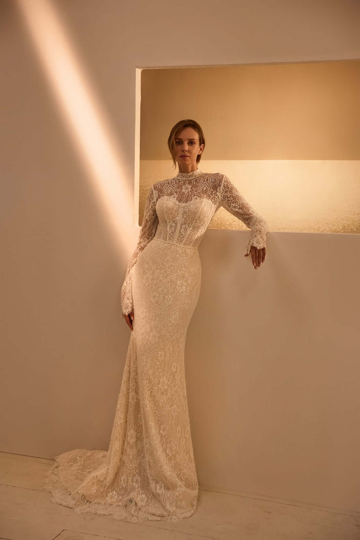 Sheer lace sleeves wedding dress, bridal gowns Canada,bridal gowns Ontario,bridal shop Canada,bridal shop in orleans,bridal shop in orleans,bridal shop in ottawa,bridal shop in Toronto, mermaid wedding dress