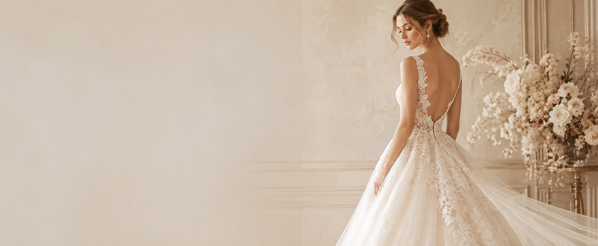 Bride in a lace custom wedding dress at an Ottawa bridal boutique