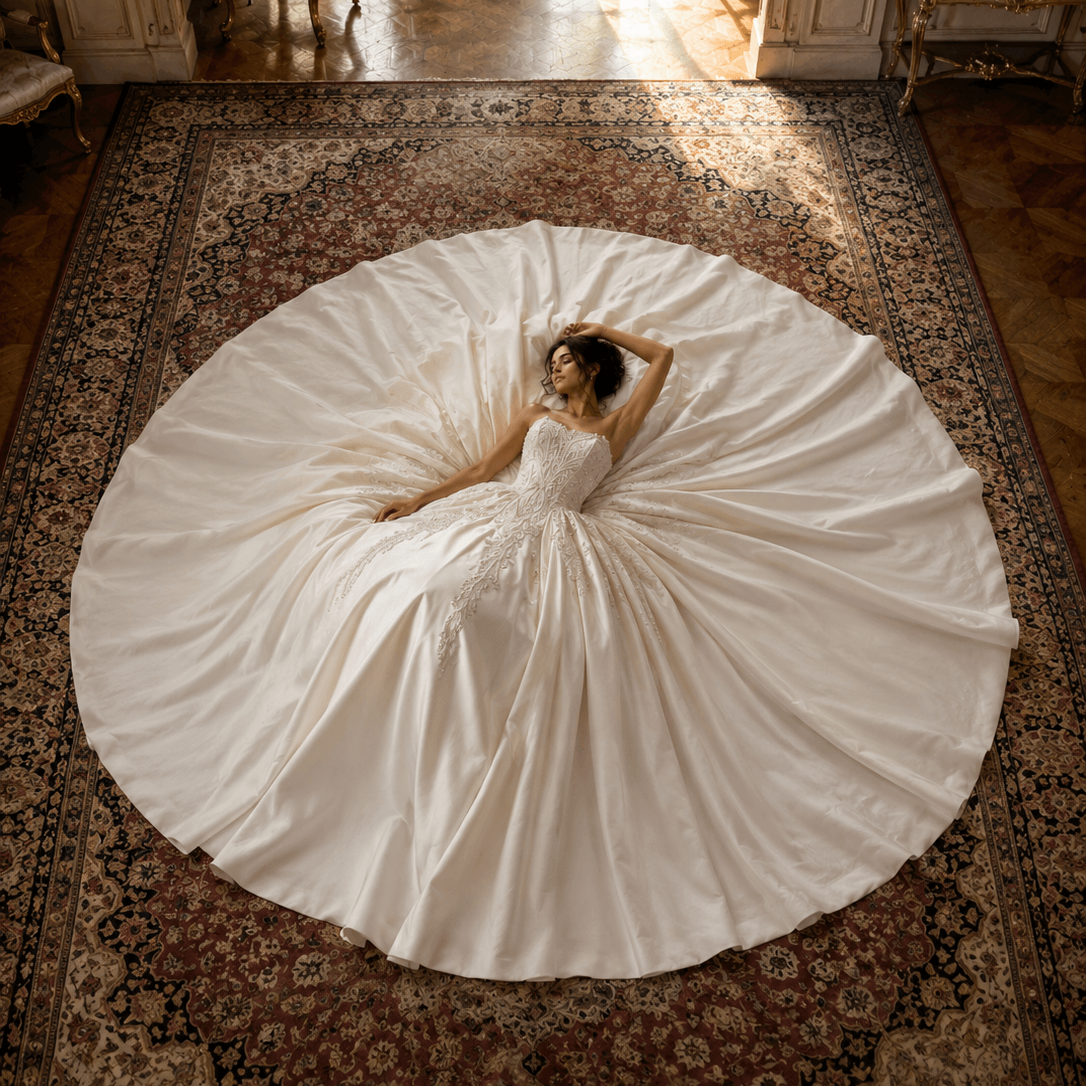 Bride wearing a full-skirt designer wedding gown at Poshfair Bridal Boutique in Ottawa