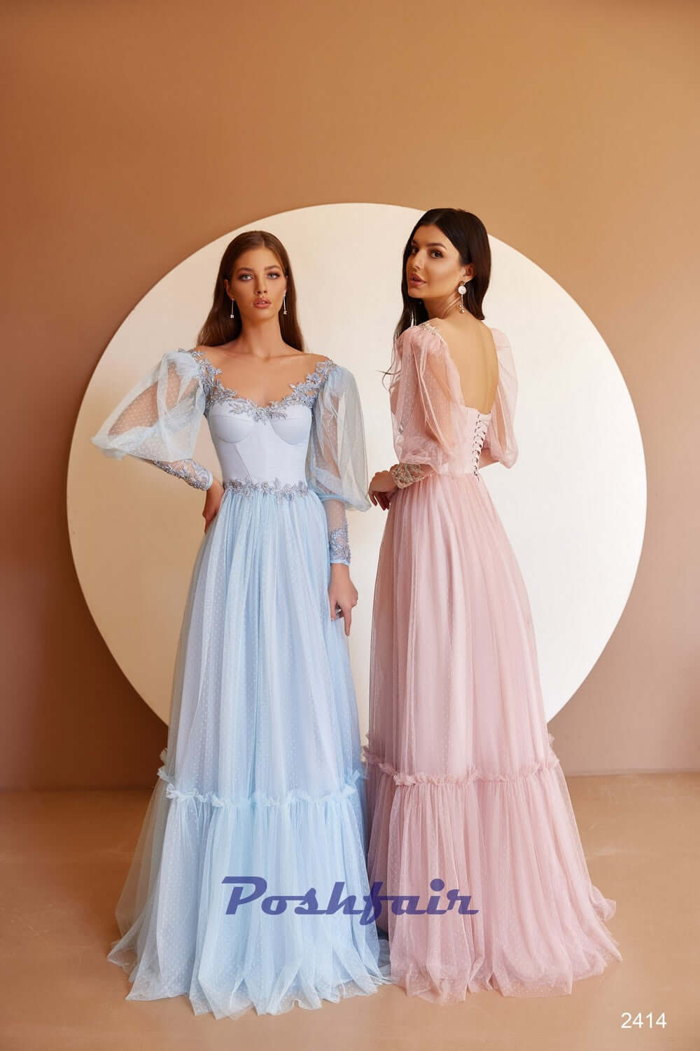 Light color prom dress with sleeves