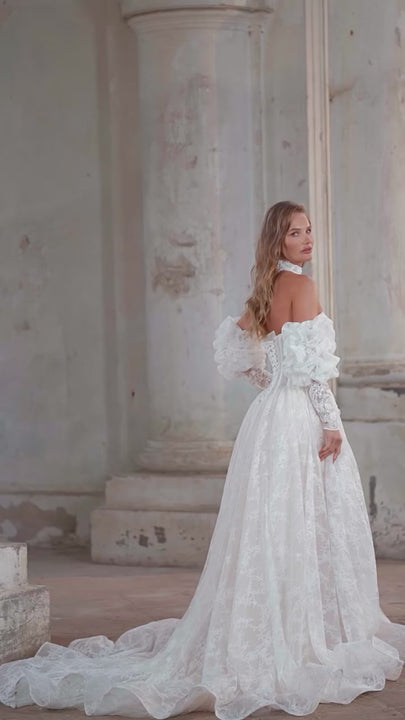 aline wedding dress, bridal ball gown, basque waist, corset wedding dress, removable off shoulder straps, long train