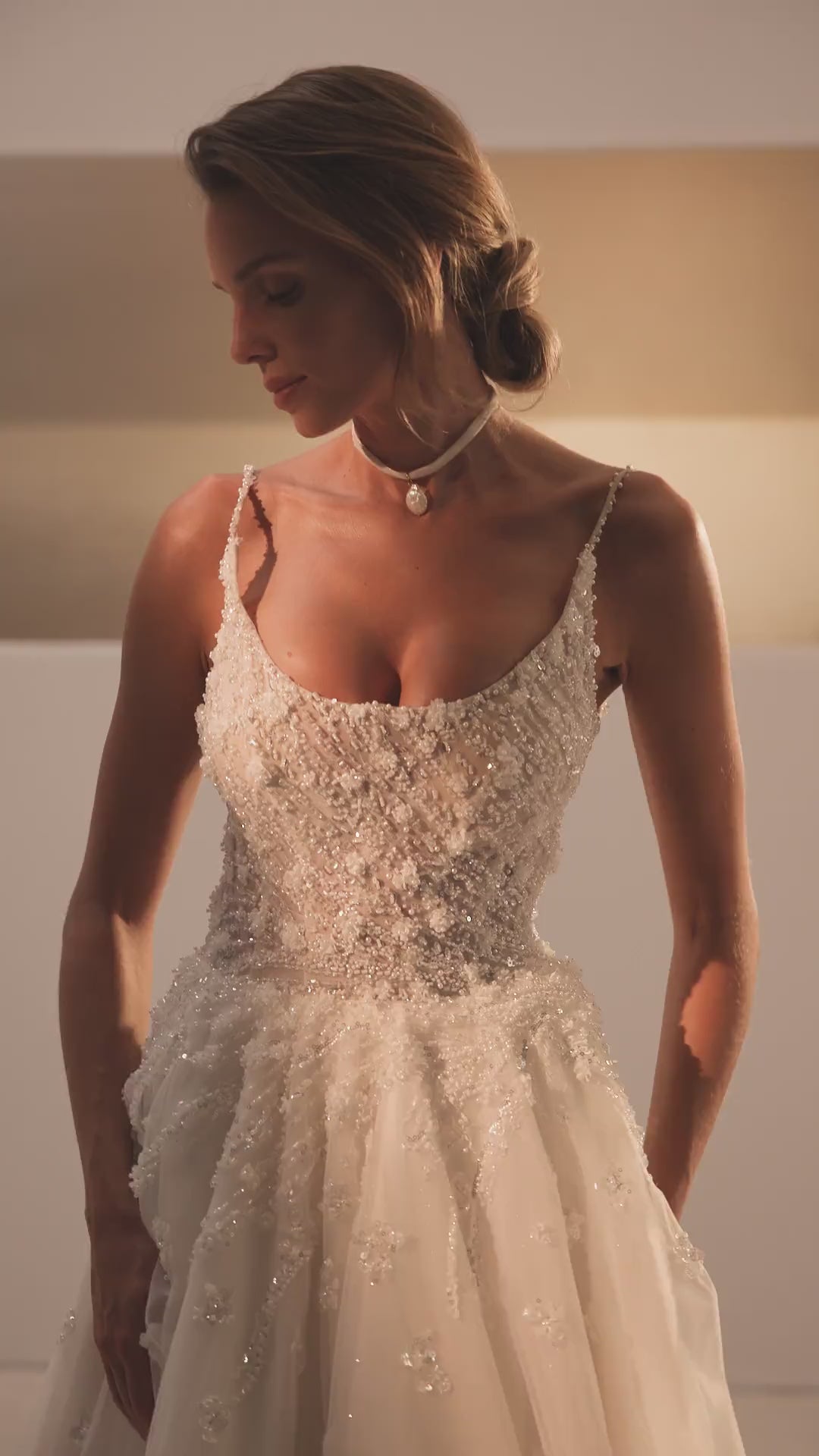 scoop neckline, sequin top wedding dress, aline wedding gown, champagne wedding dress, best bridal boutique in ottawa
