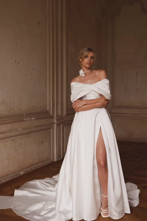 Poshfair A-line wedding dress with long train