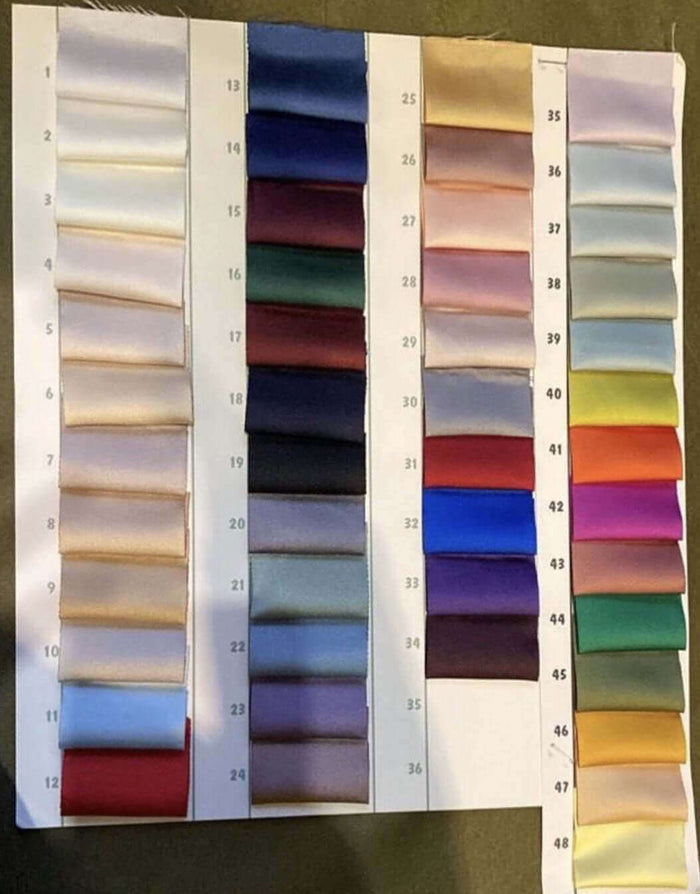 satin colour swatches, satin colours, prom evening dress
