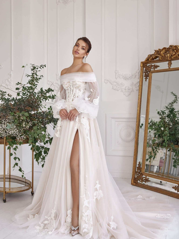 Lucie Aline Wedding Dress with Removable Sleeves – Poshfair