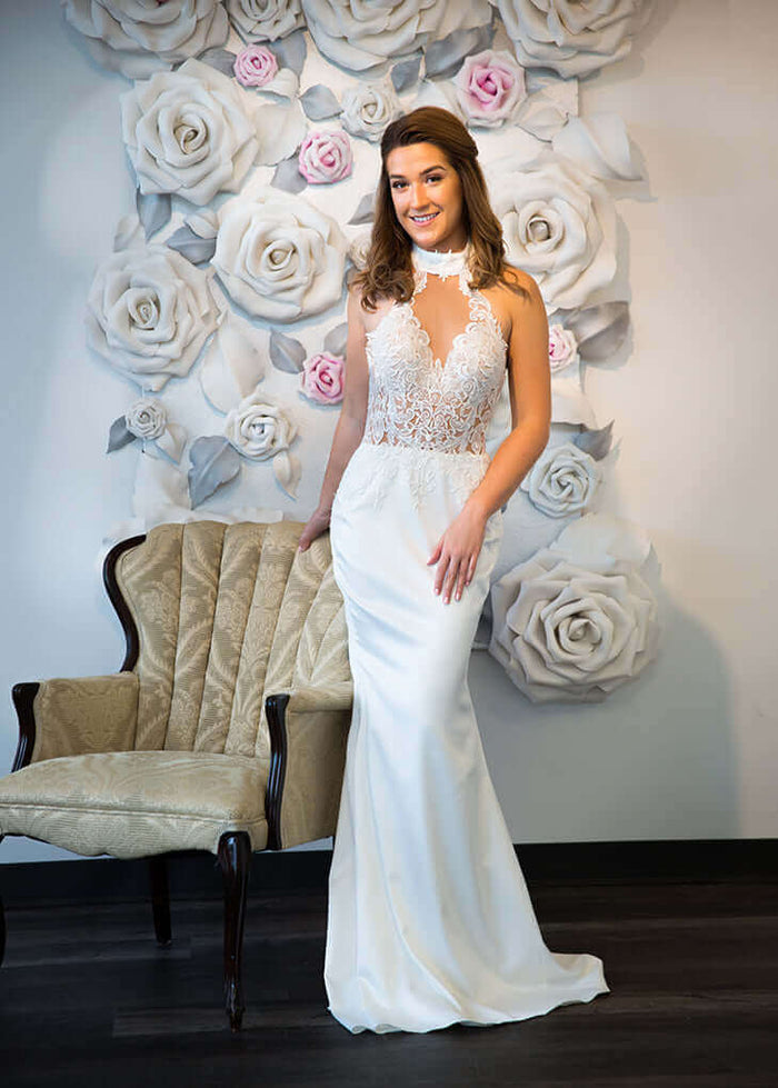 colored wedding dress, wedding dress in color, lace wedding dress, sample bridal dresses for sale, sample bridal dresses, sample bridal gowns, fit and flare wedding dress