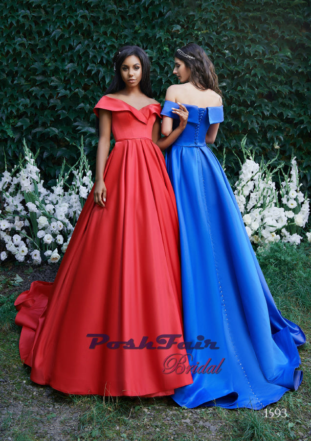 Red, Blue, Satin Prom Dress, Poshfair Bridal, Orleans, Ontario