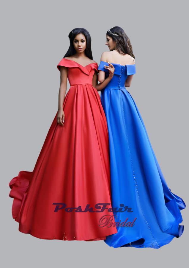 Red, Blue, Satin Prom Dress, Poshfair Bridal, Orleans, Ontario, prom evening dress