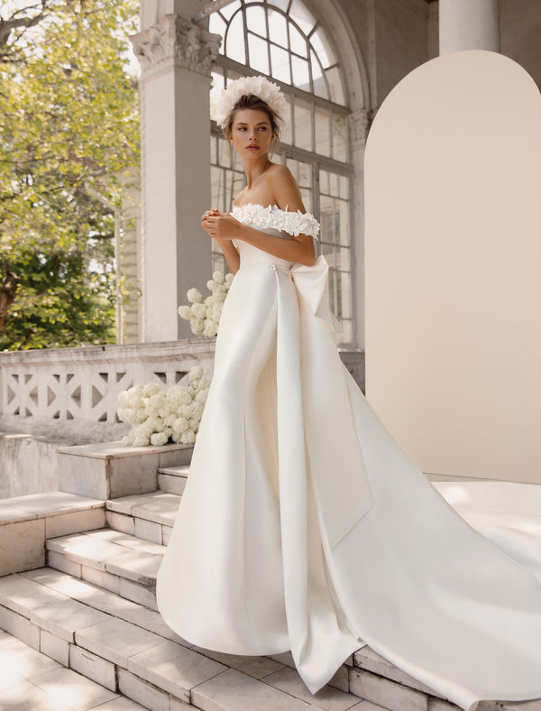 Allure - Fitted Satin Wedding Dress with Train Bow