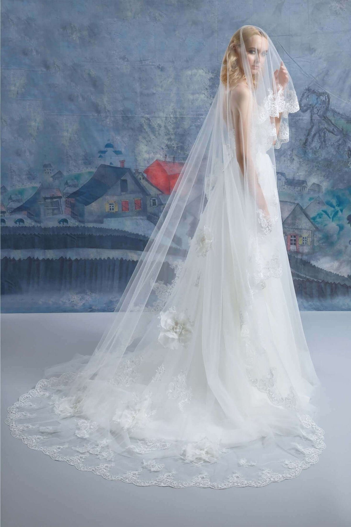 bridal veil, cathderal veil, cathedral veil with lace, veil with embroidery, cathedral lace veil