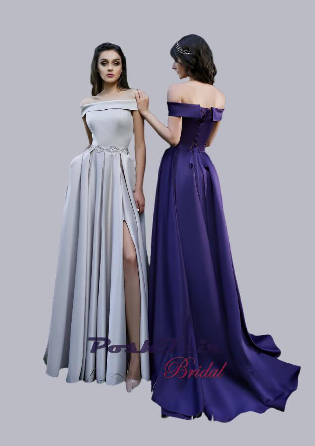 Grey Satin Prom Dress, Blue Satin Prom Dress, Poshfair Bridal, Orleans, Ontario, prom evening dress