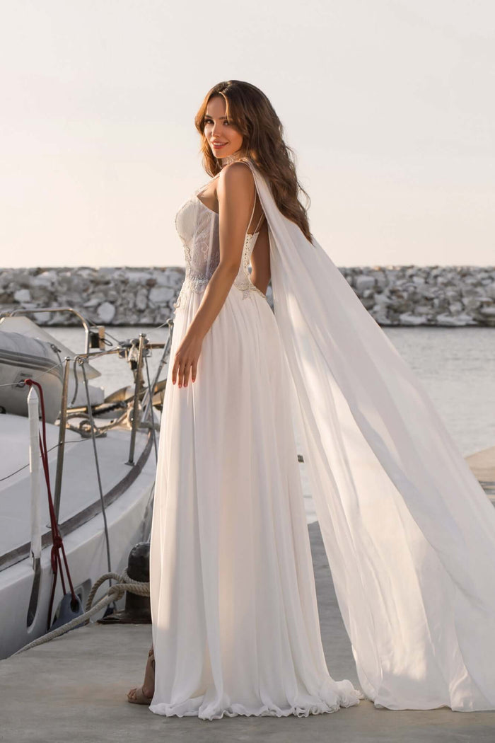 boho wedding dresses, aline dress, aline wedding dress, plunging neckline wedding dress, plunging neckline, luxe bridal Algonquin,  lace wedding dress