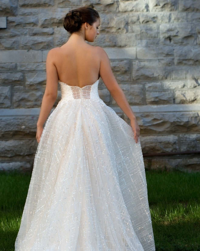 wedding dress sample sale ottawa, low back wedding dress, glitter tulle wedding dress, glitter tulle, aline wedding dress, sparkly wedding dress